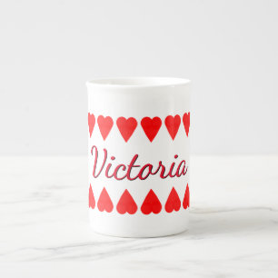 Mug - Rangées de Coeurs rouges et nom