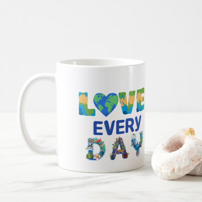 Mug Rapprocher la Terre d'amour tous les jours (Avec donut)