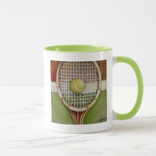 Mug Raquette de tennis avec la boule s'étendant sur la