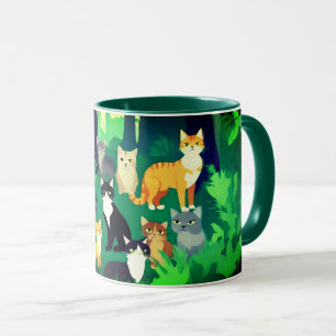 Mug Rassemblement de chats dans une clairière de forêt