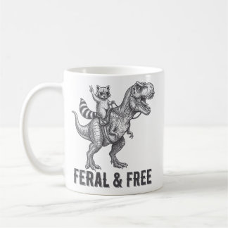 Mug Raton laveur sauvage et libre montant un T-Rex drô