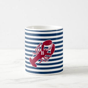 Mug Rayure blanche bleue de monogramme rouge nautique