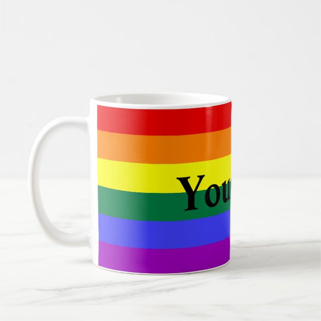 Mug Rayure d'arc-en-ciel avec le texte fait sur (Gauche)