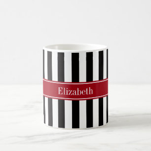 Mug Rayure Noir Blanc Cranberry Nom Monogramme