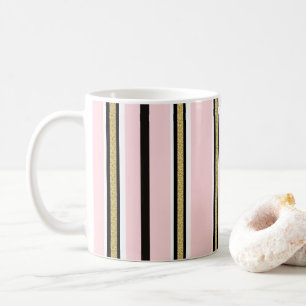 Mug rayure noire or rose et blanc