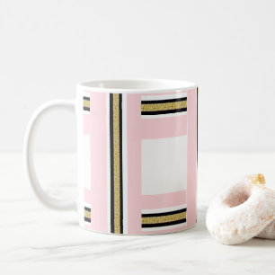 Mug rayure noire or rose et blanc