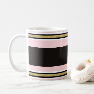 Mug rayure noire or rose et blanc