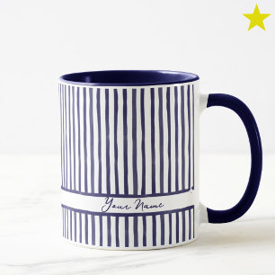 Mug Rayures aquarelle minimalistes Navy Nom personnali