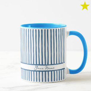 Mug Rayures aquarelles bleues minimalistes nom personn