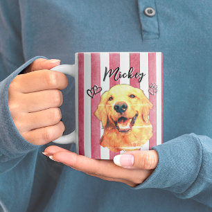 Mug Rayures aquarelles rouges Photo et nom d'animal de