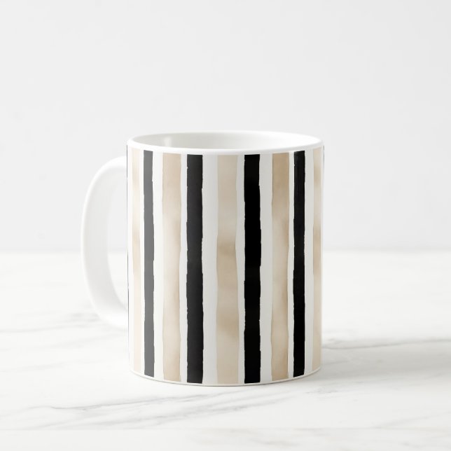 Mug Rayures blanches noires crème (Devant gauche)