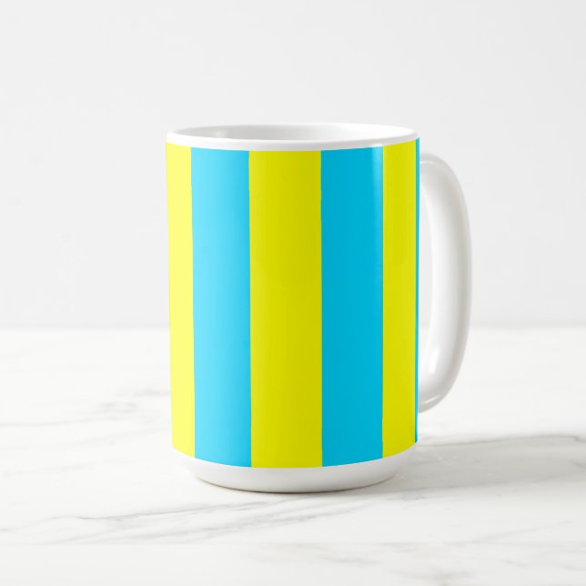 Mug Rayures Bleu Clair et Jaune  (Devant droit)
