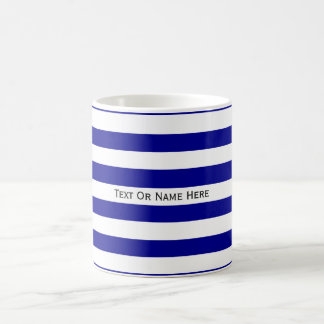 Mug Rayures bleu-foncé et blanches de nom fait sur