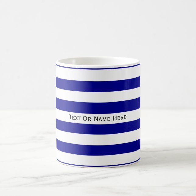 Mug Rayures bleu-foncé et blanches de nom fait sur (Centre)