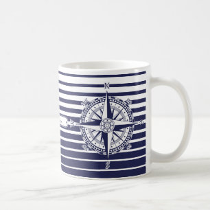 Mug Rayures bleues de rose de boussole