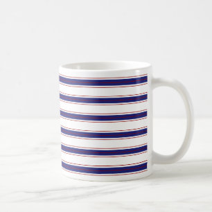 Mug Rayures bleues et rouges nautiques sur le blanc