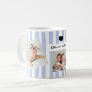 Mug Rayures bleues, Photos et Cœur Pour Papa