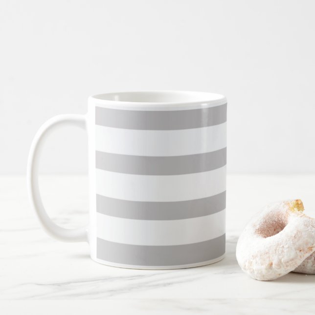 Mug Rayures de bonbon grises blanches  (Avec donut)