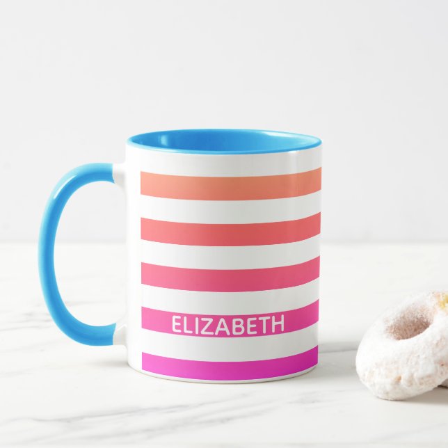 Mug Rayures de dégradé orange et rose du coucher du so (Avec donut)