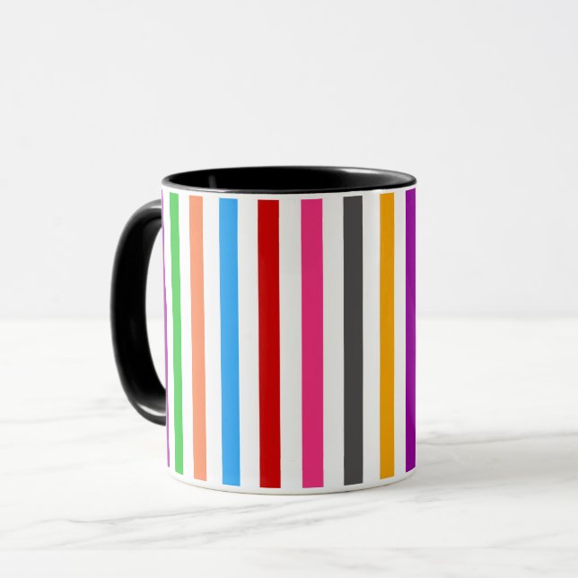 Mug Rayures de lignes arc-en-ciel colorées - Blanc  (Devant gauche)