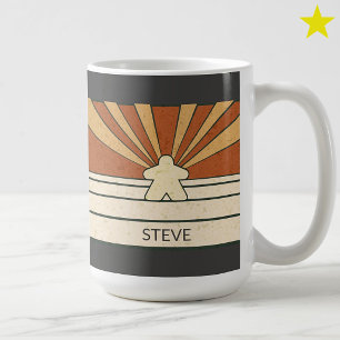 Mug Rayures de Meeple Rétro Marron Soleil Levant Nom P
