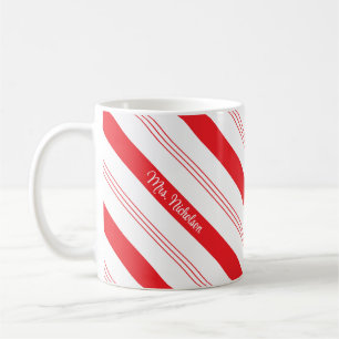 Mug Rayures de menthe poivrée et nom de bonbon canne