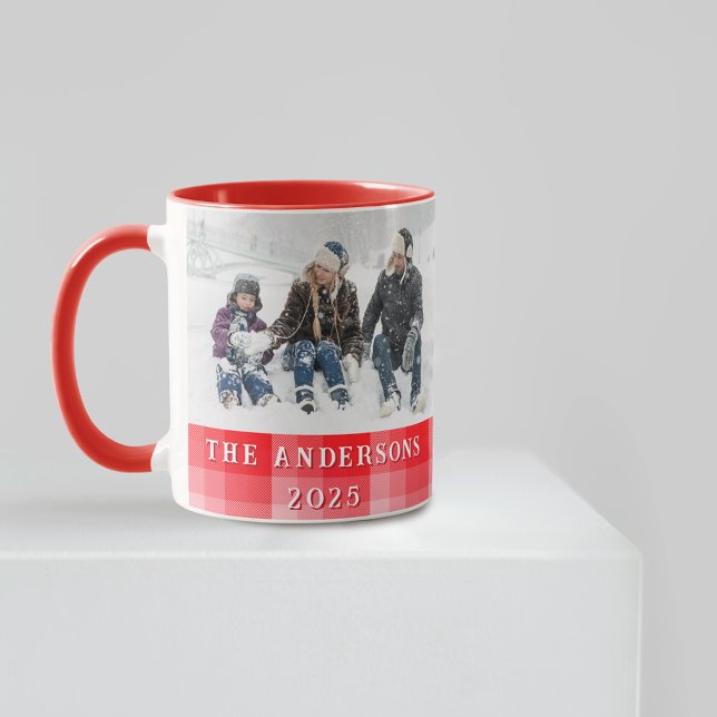 Mug Rayures diagonales à carreaux rouges de Noël (Créateur téléchargé)