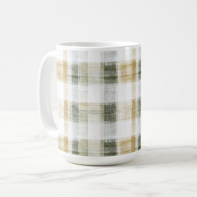 Mug Rayures écossaises vert jaune blanc (Devant gauche)