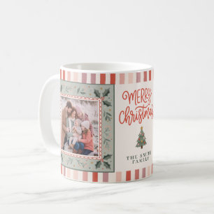 Mug Rayures festives de houx Noël en famille