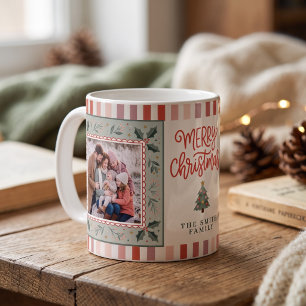 Mug Rayures festives de houx Noël en famille