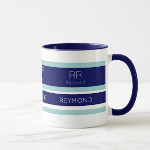 Mug rayures modernes avec son (ou son) nom bleu marine
