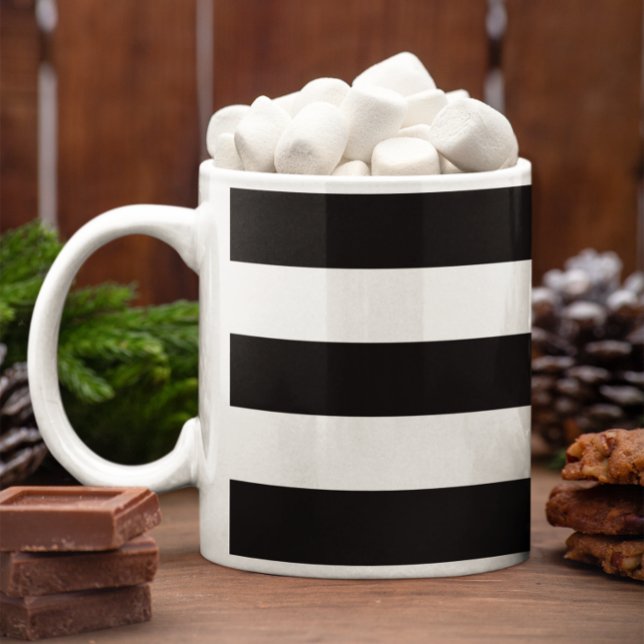 Mug Rayures noires et blanches horizontales (Horizontal Black and White Stripes Coffee Mug)