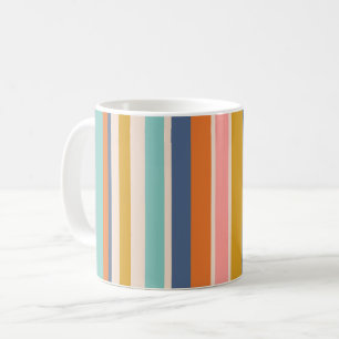 Mug Rayures rétro verticales orange bleu et jaune rose