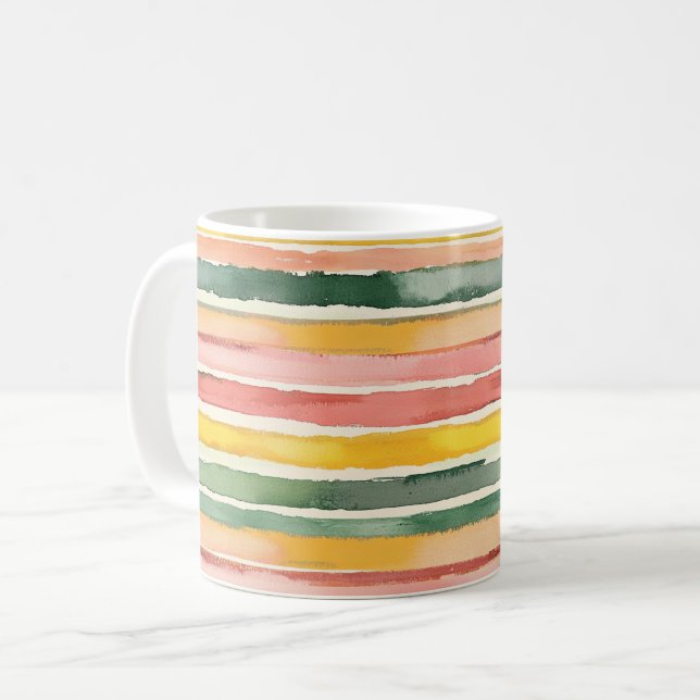 Mug Rayures rose jaune vert (Devant gauche)