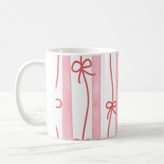 Mug Rayures roses et ruban rouge et noeuds