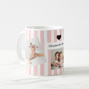 Mug Rayures roses, photos et cœur Pour maman