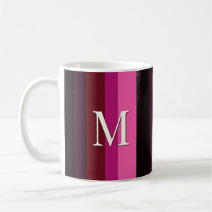 Mug Rayures Verticales Élégantes Prunier Magenta Monog
