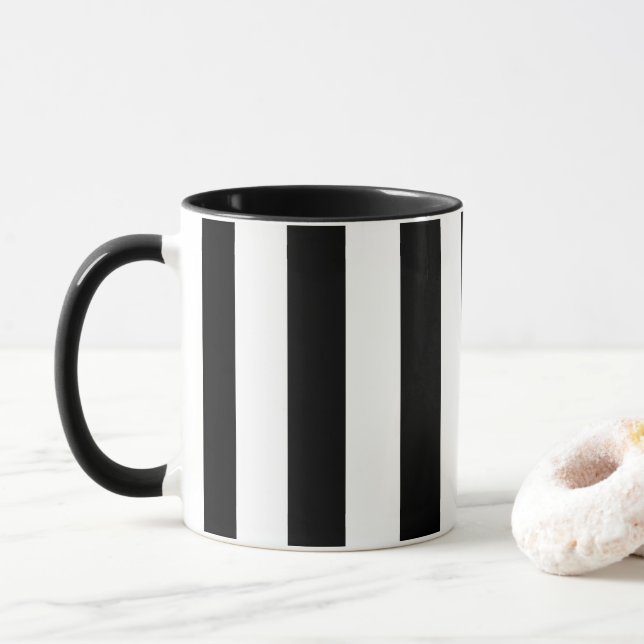 Mug Rayures verticales noires et blanches (Avec donut)