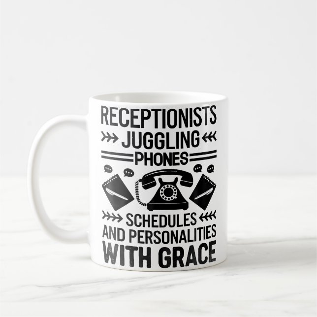 Mug Receptionists Juggling Phones Schedules Personalit (Gauche)