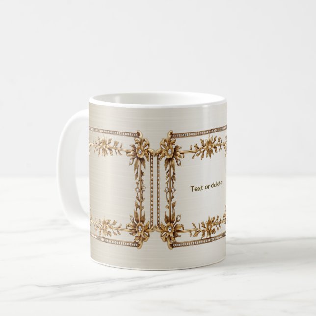 Mug Rectangle Orné Doré Fleurs Diamant Brillantes (Devant gauche)