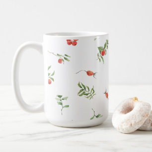 Mug Red And Green Winter Berries & Leaves Illustration