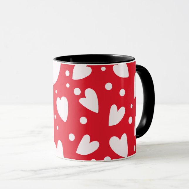 Mug Red and White Heart Pattern | Cute Valentine Love  (Devant droit)
