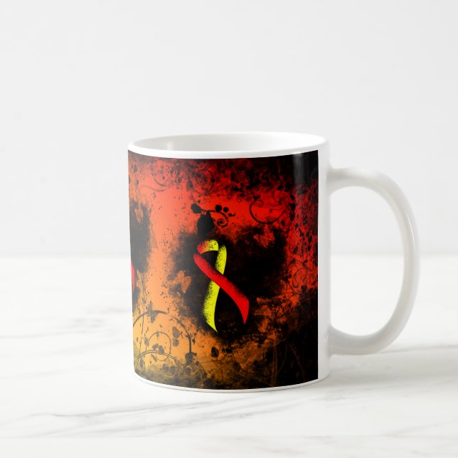 Mug Red and Yellow Awareness Ribbon Grunge Heart Coffe (Droite)