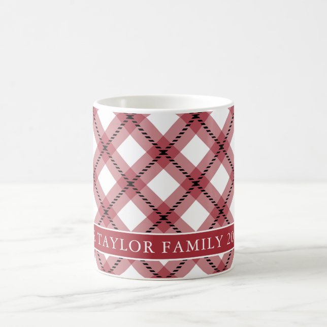Mug Red Argyle Plaid Farmhouse Family Name (Centre)