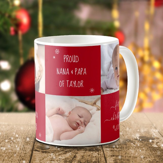 Mug Red Baby 4 Photo First Christmas Grand-parents Nom (Créateur téléchargé)