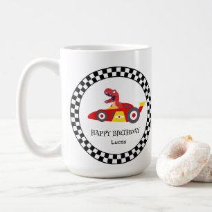 Mug Red Birthday Dinosaur race voiture garçon course n