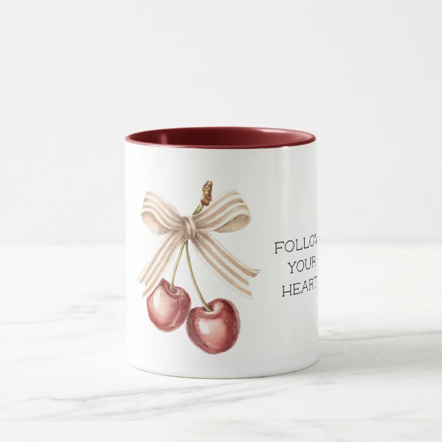 Mug Red Cherries with Cream White Stripes Bow (Centre)