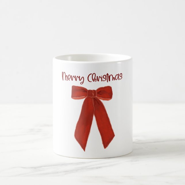 Mug Red Christmas Bow with Merry Christmas Text (Centre)