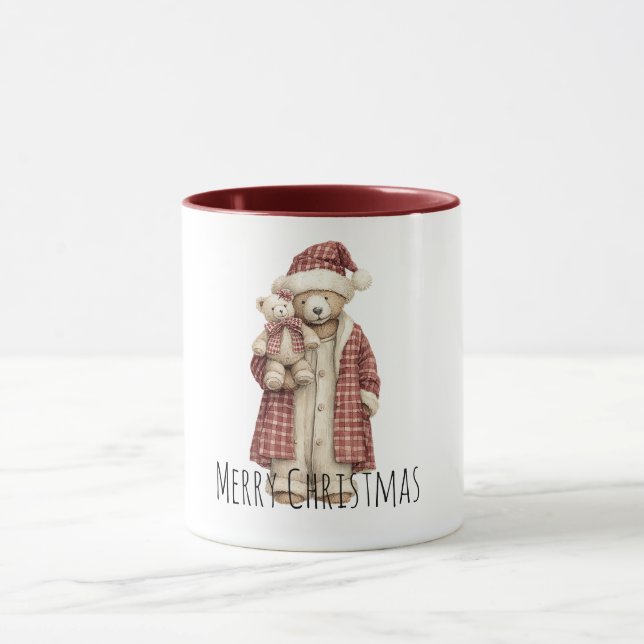 Mug Red Cream Christmas Teddy Bears (Centre)