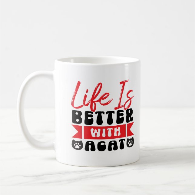 Mug Red et black Life est mieux avec un chat mignon (Gauche)
